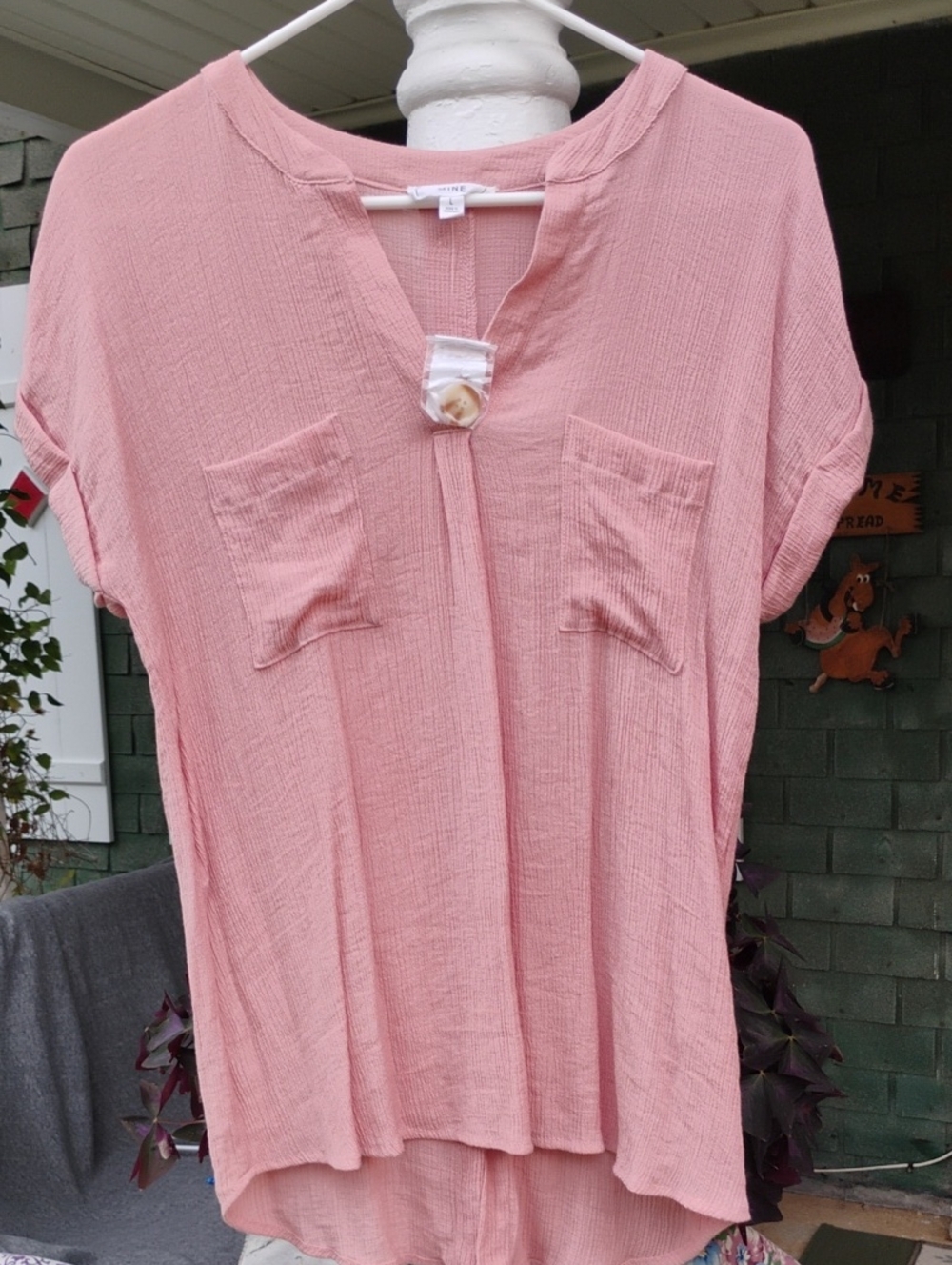 mine Dusty Rose Gauze Tunic with Patch Pockets